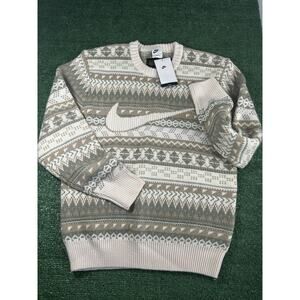 NIKE CABLE KNIT CREWNECK SWEATER MEN’S XS BEIGE LOOSE FIT
